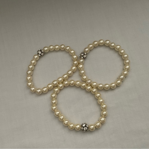 FAUX PEARL AND RHINESTONE NECKLACE AND MATCHING BRACELET VINTAGE - Picture 8 of 11